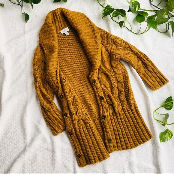 LOFT•Sunflower gold chunky wool cardigan🦙🌻 - Picture 3 of 7